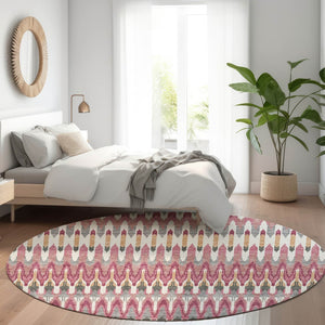 HomeRoots 8' Mauve Blush & Ivory Southwestern Round Rug – UV Protected, Washable, Stylish & Durable Design 668262
