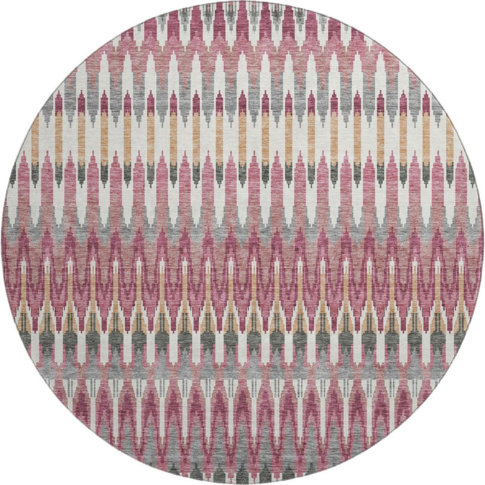 HomeRoots 8' Mauve Blush & Ivory Southwestern Round Rug – UV Protected, Washable, Stylish & Durable Design 668262