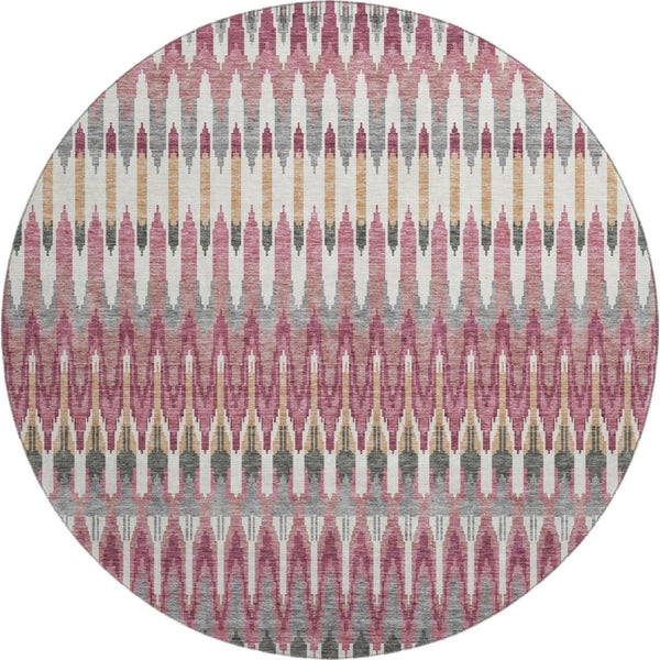 HomeRoots 8' Mauve Blush & Ivory Southwestern Round Rug – UV Protected, Washable, Stylish & Durable Design 668262