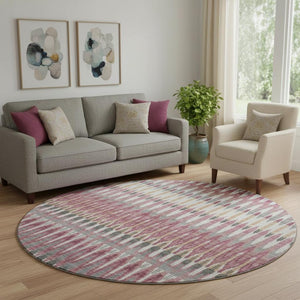 HomeRoots 8' Mauve Blush & Ivory Southwestern Round Rug – UV Protected, Washable, Stylish & Durable Design 668262