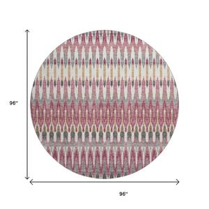 HomeRoots 8' Mauve Blush & Ivory Southwestern Round Rug – UV Protected, Washable, Stylish & Durable Design 668262