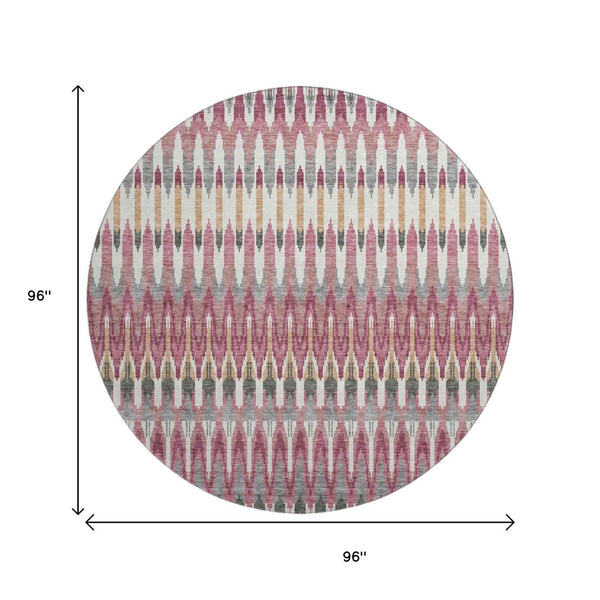 HomeRoots 8' Mauve Blush & Ivory Southwestern Round Rug – UV Protected, Washable, Stylish & Durable Design 668262