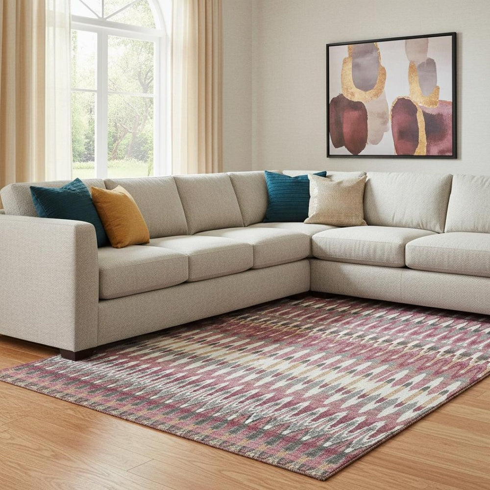 HomeRoots 8' X 10' Mauve Blush & Ivory Southwestern Area Rug - Durable, Washable, UV-Protected for Family Homes 668263