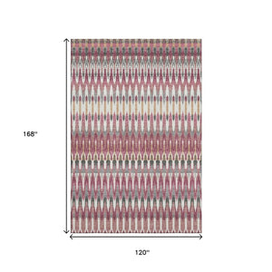 HomeRoots 10' X 14' Mauve Blush & Ivory Southwestern Area Rug - Washable, UV Protected, Stain-Resistant Design 668265