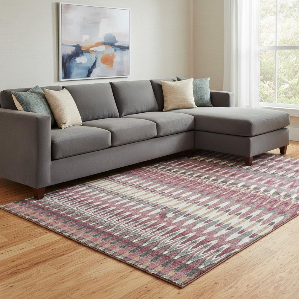 HomeRoots 10' X 14' Mauve Blush & Ivory Southwestern Area Rug - Washable, UV Protected, Stain-Resistant Design 668265