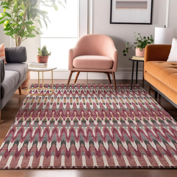 HomeRoots 10' X 14' Mauve Blush & Ivory Southwestern Area Rug - Washable, UV Protected, Stain-Resistant Design 668265