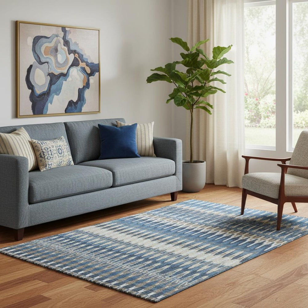 HomeRoots 5' X 8' Southwestern Washable Area Rug in Navy, Ivory & Gray with UV Protection for Homes & Pets 668267