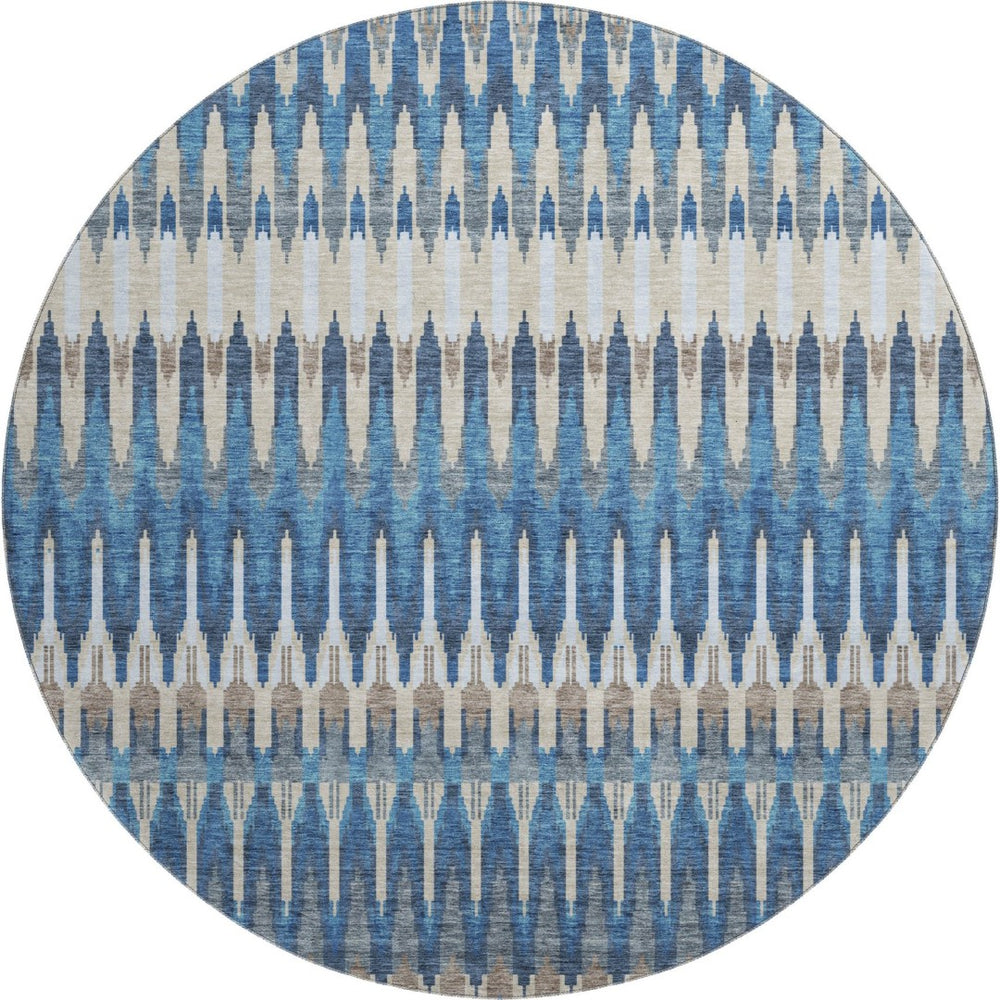 HomeRoots 8' Stylish Southwestern Round Rug in Navy Blue, Ivory & Gray – Washable, UV-Protected & Non-Slip 668268