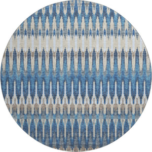 HomeRoots 8' Stylish Southwestern Round Rug in Navy Blue, Ivory & Gray – Washable, UV-Protected & Non-Slip 668268