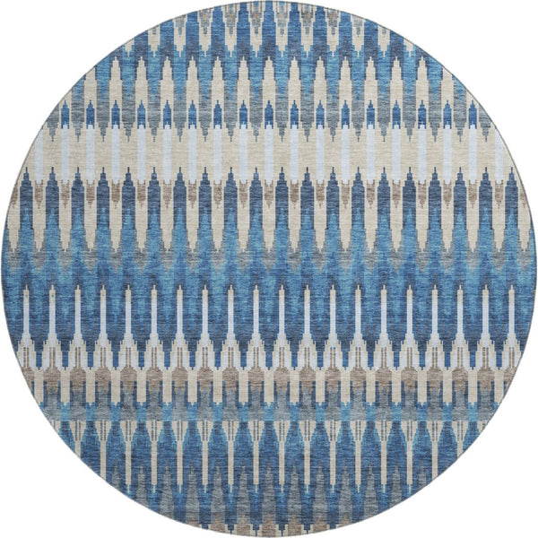 HomeRoots 8' Stylish Southwestern Round Rug in Navy Blue, Ivory & Gray – Washable, UV-Protected & Non-Slip 668268