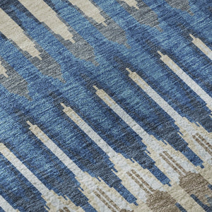 HomeRoots 8' Stylish Southwestern Round Rug in Navy Blue, Ivory & Gray – Washable, UV-Protected & Non-Slip 668268