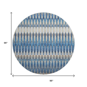 HomeRoots 8' Stylish Southwestern Round Rug in Navy Blue, Ivory & Gray – Washable, UV-Protected & Non-Slip 668268