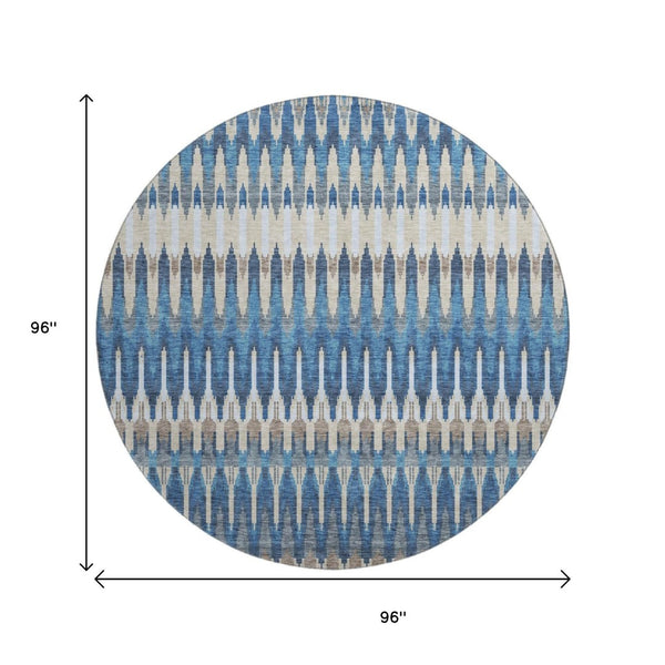 HomeRoots 8' Stylish Southwestern Round Rug in Navy Blue, Ivory & Gray – Washable, UV-Protected & Non-Slip 668268