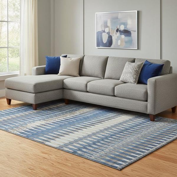 HomeRoots 8' X 10' Southwestern Area Rug - Navy Blue, Ivory & Gray - Durable, Washable, UV-Protected Design! 668269