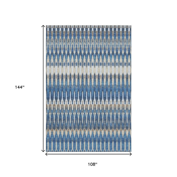 HomeRoots 9' Southwestern Area Rug in Navy Blue, Ivory & Gray – Washable, Durable, UV-Protected Design for Homes 668270