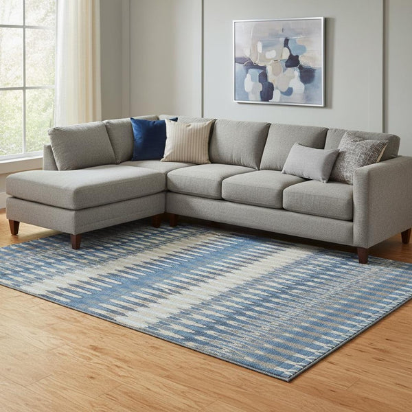 HomeRoots 9' Southwestern Area Rug in Navy Blue, Ivory & Gray – Washable, Durable, UV-Protected Design for Homes 668270