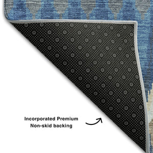 HomeRoots 9' Southwestern Area Rug in Navy Blue, Ivory & Gray – Washable, Durable, UV-Protected Design for Homes 668270