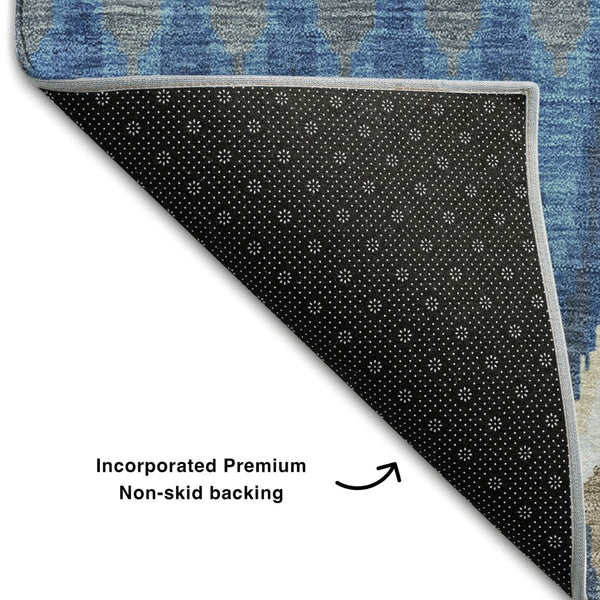 HomeRoots 9' Southwestern Area Rug in Navy Blue, Ivory & Gray – Washable, Durable, UV-Protected Design for Homes 668270