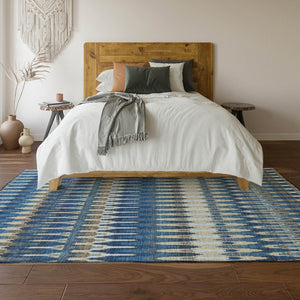 HomeRoots 9' Southwestern Area Rug in Navy Blue, Ivory & Gray – Washable, Durable, UV-Protected Design for Homes 668270