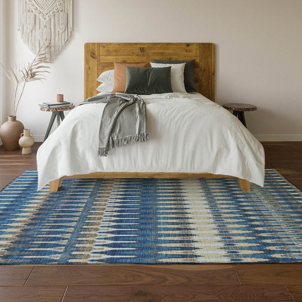 HomeRoots 9' Southwestern Area Rug in Navy Blue, Ivory & Gray – Washable, Durable, UV-Protected Design for Homes 668270