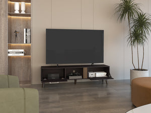 English Elm Vance 63" Wide TV Stand with Cable Management, 2 Pull-Down Cabinets & 2 Shelves, Modern Black Wengue Oak Finish B200P253744