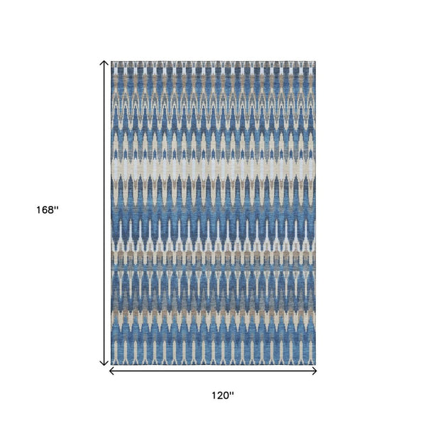 HomeRoots 10' X 14' Stylish Navy Blue Ivory Gray Southwestern Area Rug with Stain Resistance & UV Protection 668271