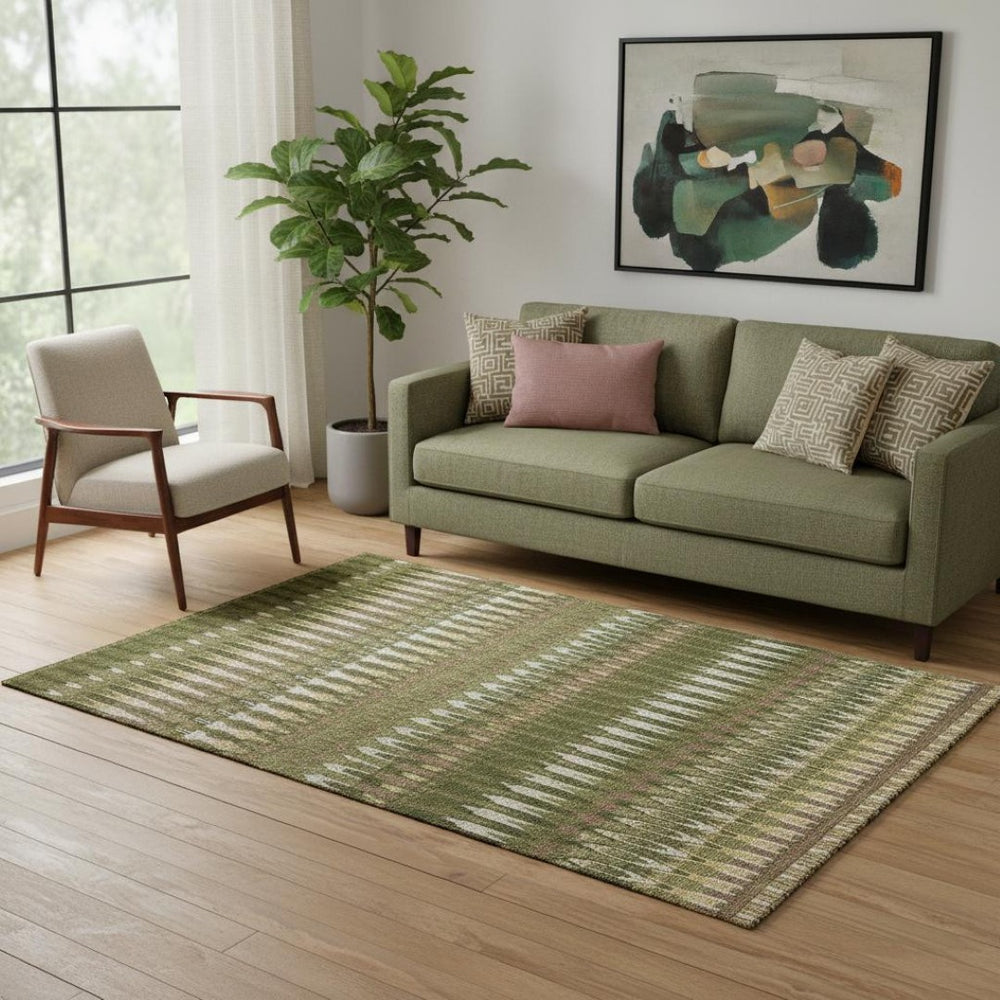 HomeRoots 5' X 8' Olive Green Southwestern Area Rug - Durable, Washable, UV-Protected for Family Spaces 668273