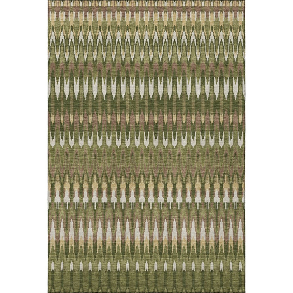 HomeRoots 5' X 8' Olive Green Southwestern Area Rug - Durable, Washable, UV-Protected for Family Spaces 668273