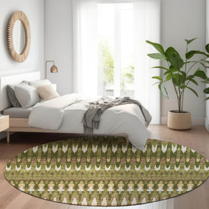 HomeRoots 8' Southwestern Round Rug in Olive Green, Ivory & Brown - Durable, Washable, UV Protected Design 668274