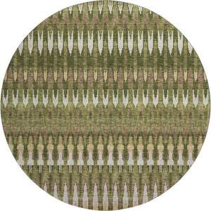 HomeRoots 8' Southwestern Round Rug in Olive Green, Ivory & Brown - Durable, Washable, UV Protected Design 668274