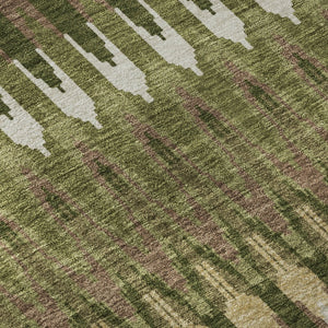 HomeRoots 8' Southwestern Round Rug in Olive Green, Ivory & Brown - Durable, Washable, UV Protected Design 668274