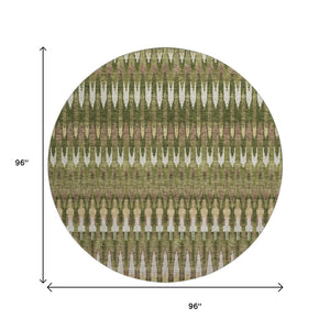 HomeRoots 8' Southwestern Round Rug in Olive Green, Ivory & Brown - Durable, Washable, UV Protected Design 668274