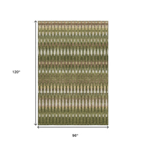 HomeRoots 8' X 10' Southwestern Washable Area Rug in Olive Green, Ivory & Brown with UV Protection & Durability 668275