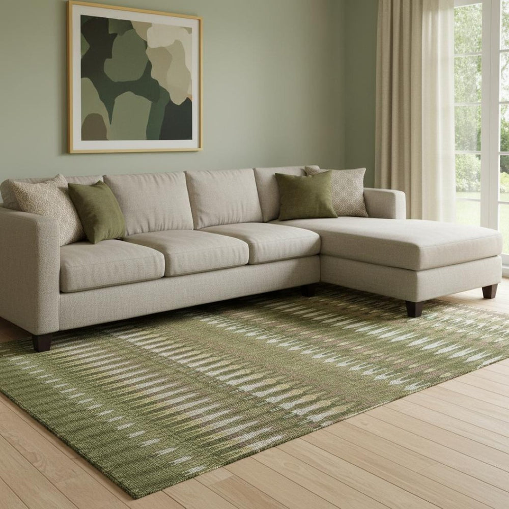 HomeRoots 8' X 10' Southwestern Washable Area Rug in Olive Green, Ivory & Brown with UV Protection & Durability 668275