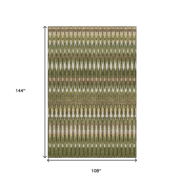 HomeRoots 9' X 12' Olive Green Ivory Brown Southwestern Area Rug - Washable, UV Protected, Stain Resistant Charm 668276