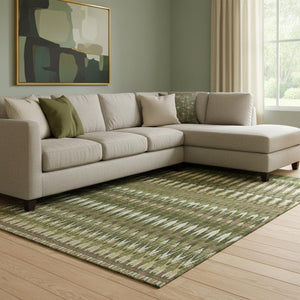HomeRoots 9' X 12' Olive Green Ivory Brown Southwestern Area Rug - Washable, UV Protected, Stain Resistant Charm 668276