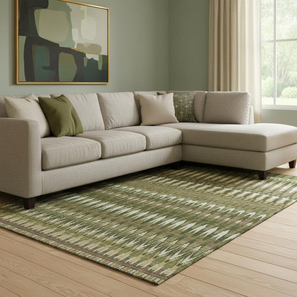 HomeRoots 9' X 12' Olive Green Ivory Brown Southwestern Area Rug - Washable, UV Protected, Stain Resistant Charm 668276