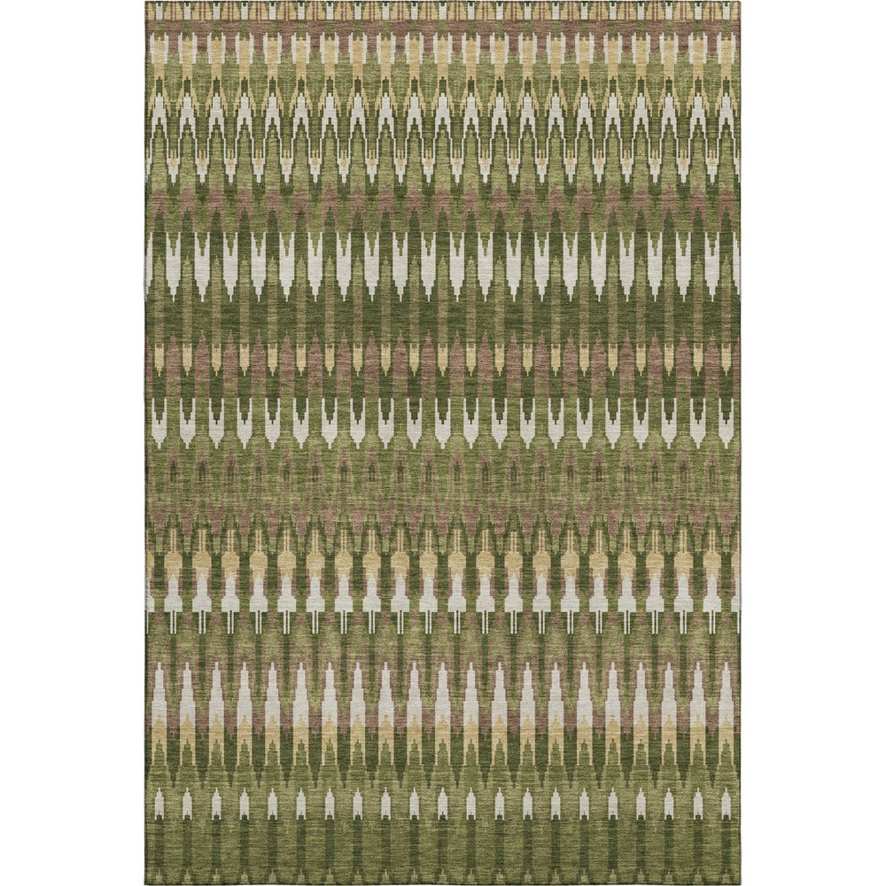HomeRoots 9' X 12' Olive Green Ivory Brown Southwestern Area Rug - Washable, UV Protected, Stain Resistant Charm 668276
