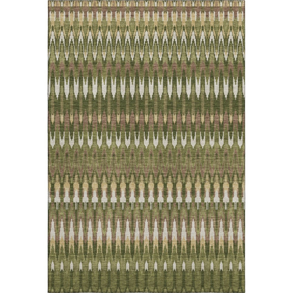 HomeRoots 9' X 12' Olive Green Ivory Brown Southwestern Area Rug - Washable, UV Protected, Stain Resistant Charm 668276