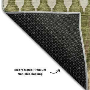 HomeRoots 9' X 12' Olive Green Ivory Brown Southwestern Area Rug - Washable, UV Protected, Stain Resistant Charm 668276