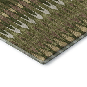 HomeRoots 9' X 12' Olive Green Ivory Brown Southwestern Area Rug - Washable, UV Protected, Stain Resistant Charm 668276