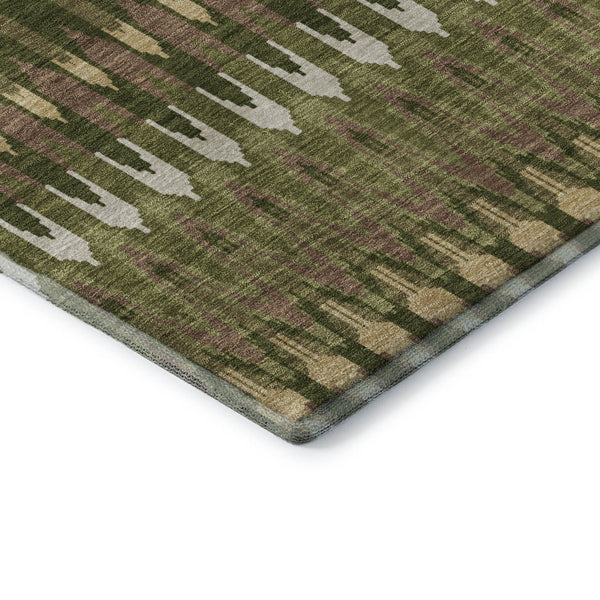 HomeRoots 9' X 12' Olive Green Ivory Brown Southwestern Area Rug - Washable, UV Protected, Stain Resistant Charm 668276