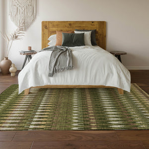 HomeRoots 9' X 12' Olive Green Ivory Brown Southwestern Area Rug - Washable, UV Protected, Stain Resistant Charm 668276