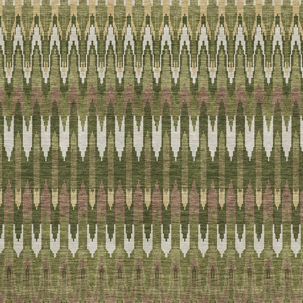 HomeRoots 9' X 12' Olive Green Ivory Brown Southwestern Area Rug - Washable, UV Protected, Stain Resistant Charm 668276