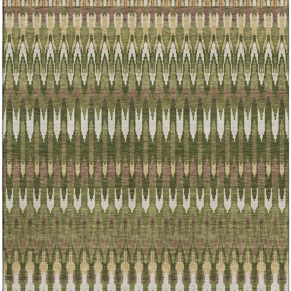 HomeRoots 9' X 12' Olive Green Ivory Brown Southwestern Area Rug - Washable, UV Protected, Stain Resistant Charm 668276