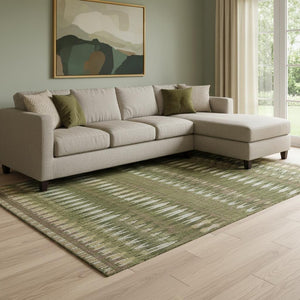 HomeRoots 10' Southwestern Washable Area Rug in Olive Green, Ivory & Brown – UV Protection & Easy Care! 668277