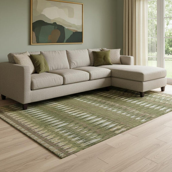 HomeRoots 10' Southwestern Washable Area Rug in Olive Green, Ivory & Brown – UV Protection & Easy Care! 668277