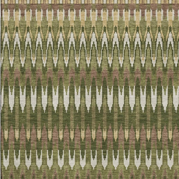 HomeRoots 10' Southwestern Washable Area Rug in Olive Green, Ivory & Brown – UV Protection & Easy Care! 668277