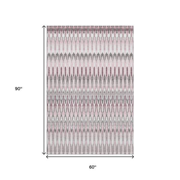 HomeRoots 5' X 8' Pink Ivory Gray Southwestern Washable Area Rug - Stylish, Durable, UV-Protected & Easy Care 668279