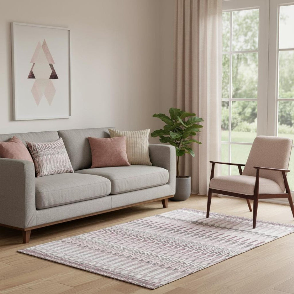 HomeRoots 5' X 8' Pink Ivory Gray Southwestern Washable Area Rug - Stylish, Durable, UV-Protected & Easy Care 668279